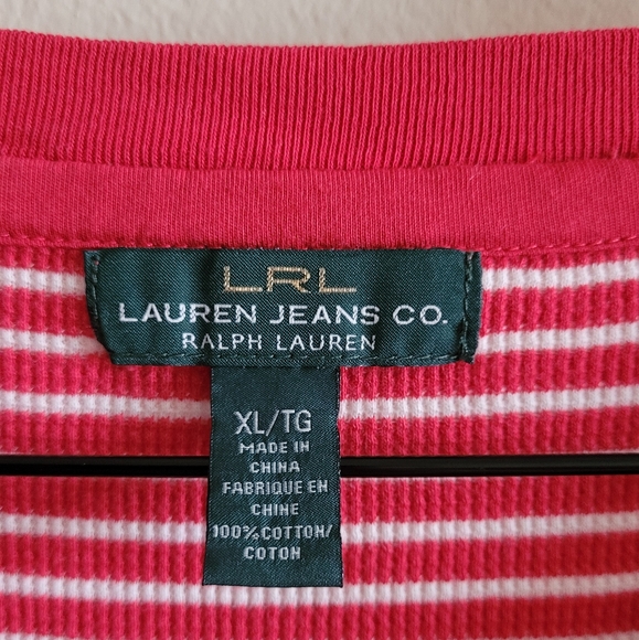 Ralph Lauren vneck top waffle knit nautical striped 3/4 sleeved Women's XL - Picture 3 of 7